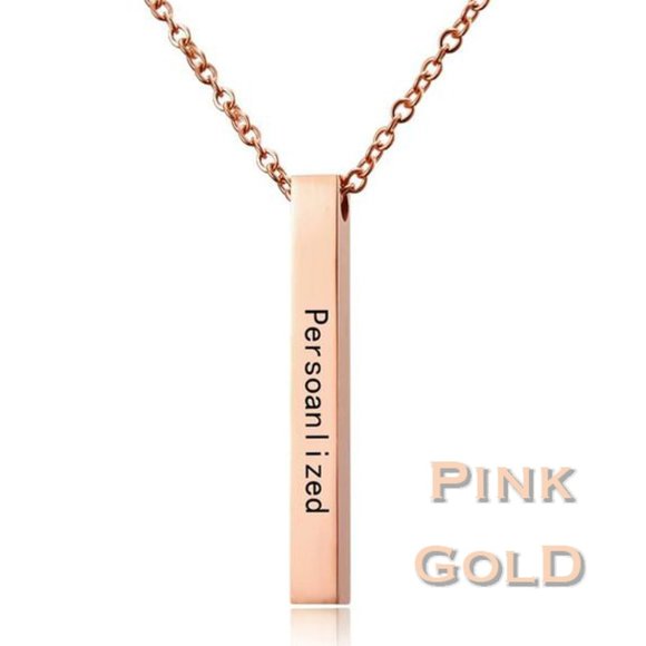 Personalized Square Bar Custom Engraving Name Necklace Stainless Steel Pendant. - Picture 5 of 7